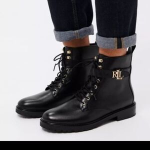 Lauren Ralph Lauren black leather lace up boots Eldridge size 6.5